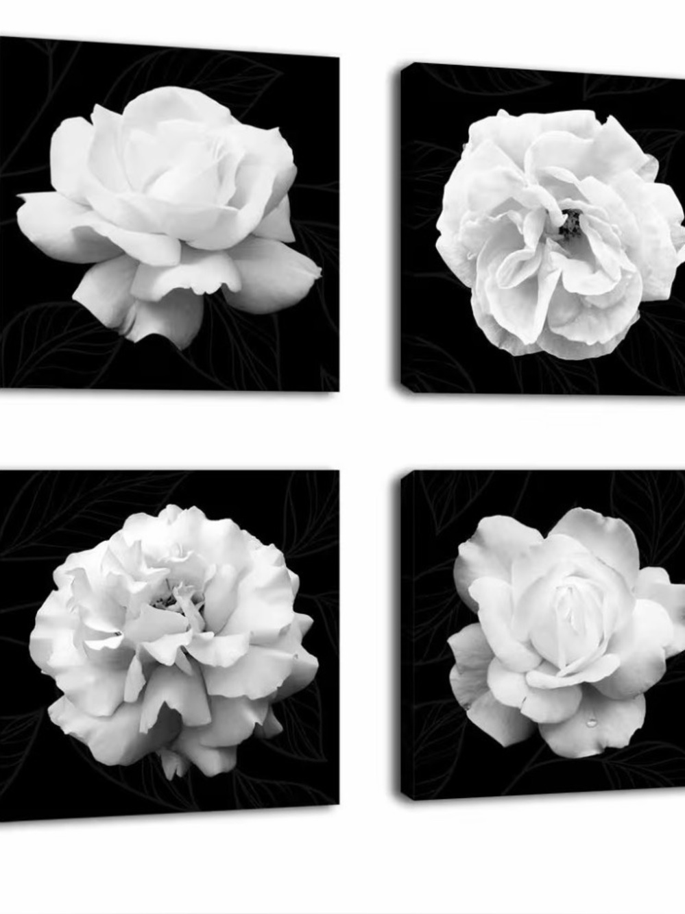 Black & White Floral Canvas Wall Art - Set of 4 - Picture 12 of 12